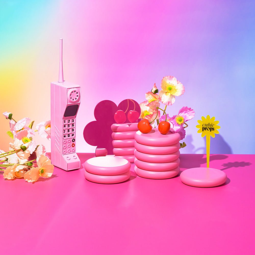 Bubble Disc Plinth Photography Prop Bundle Pink Rainbow Backdrop