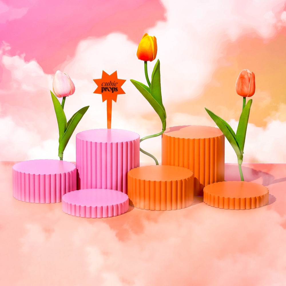 Fluted Plinth Product Photography Prop Orange Pink