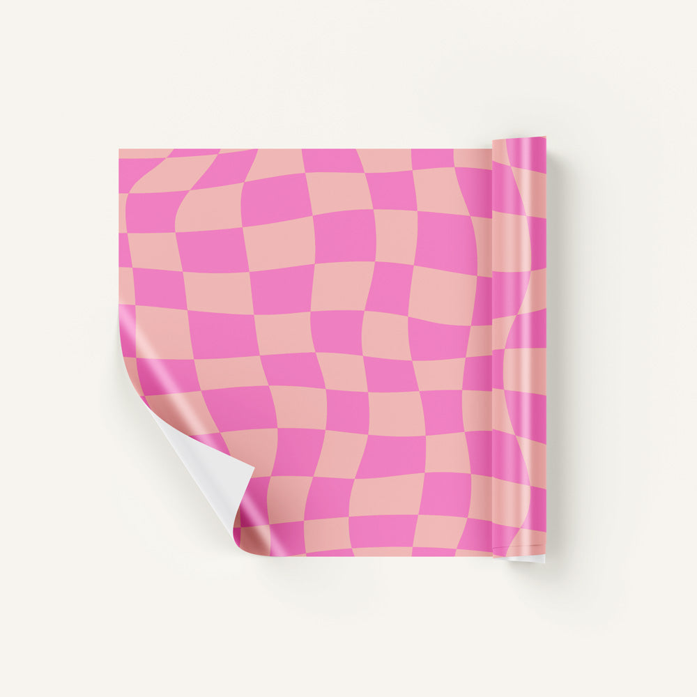 Warped Checkered Backdrop Pink/Peach